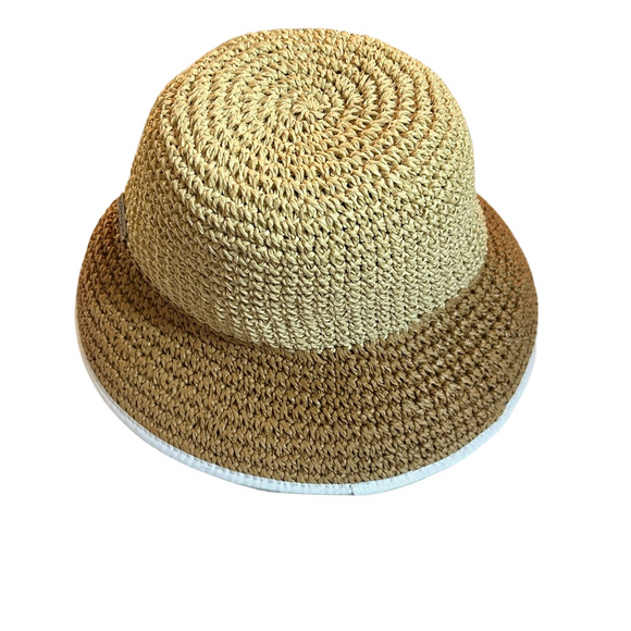 Hurley Accessories - Hurley Woman’s Two-Tone Cancun Straw Bucket Sun Hat in Light Beige and Brown